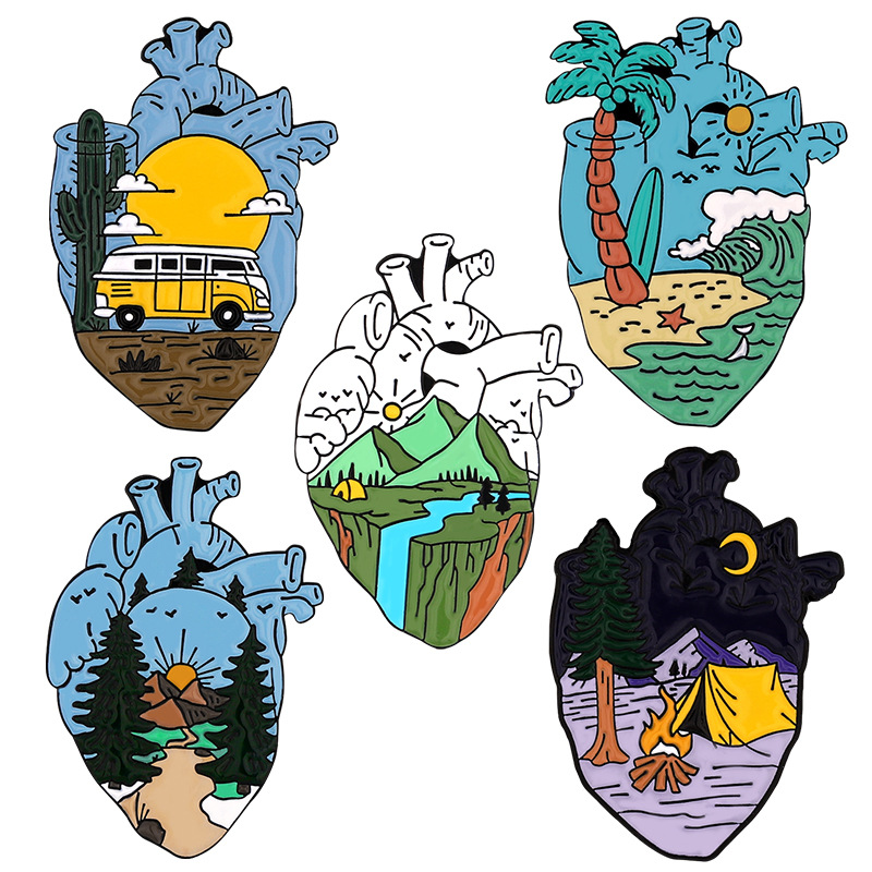Outdoor Adventure Friends - Broches en émail Cœur d'aventure, motifs